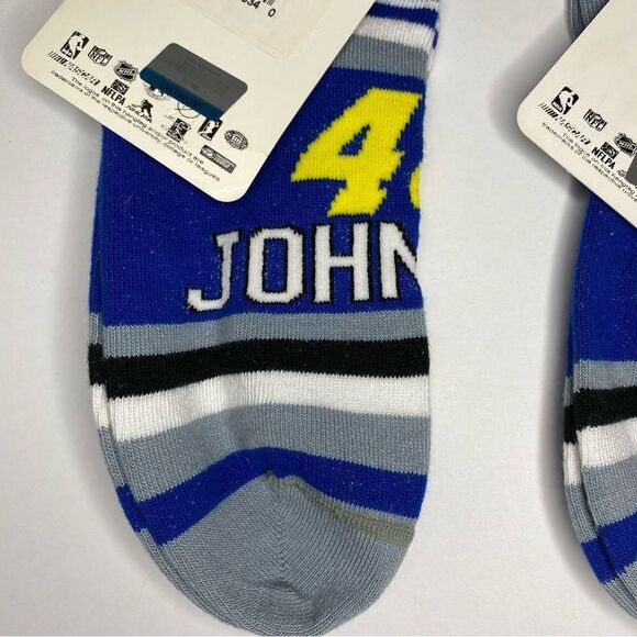 For Bare Feet Jimmie Johnson #48 Blue Yellow Stripe Ankle Socks M 6-11 W 5-10 M - Picture 10 of 10